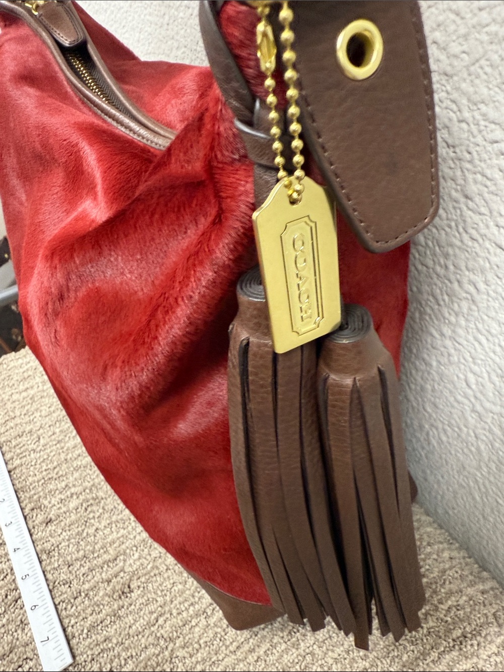 Coach Legacy Calf Hair Red Leather Hobo Bag with Brown Trim-NWOT - Picture 3 of 14